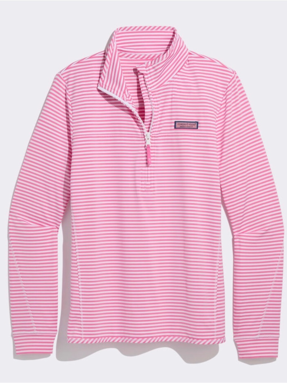 Vineyard Vines Pink & White Striped Half-Zip Tee